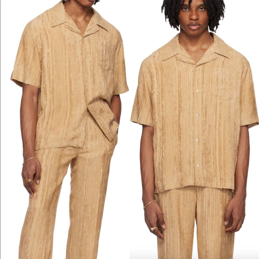Sefr Men's Beige Dalian Button Down Shirt Richie Trousers Matching Set Size XXL